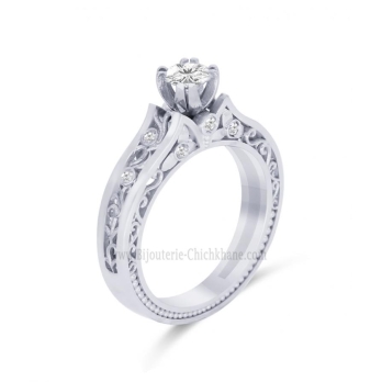 Solitaire femme en Or Blanc 18 Carats Ref 62506 | Chichkhane