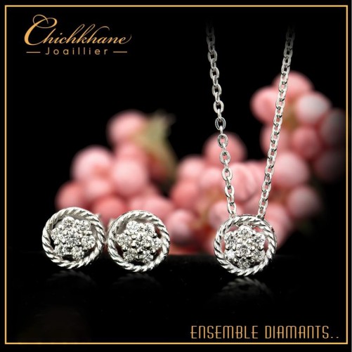 Ensemble femme en Or Blanc 18 Carats Ref MO2242B | Chichkhane